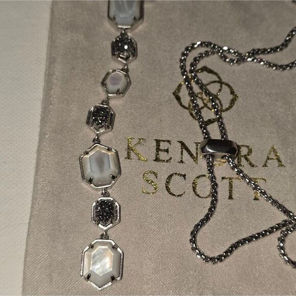 Kendra Scott Custom Adjustable Necklace Silver Black Drusy Clear Slate Pearl - Picture 6 of 8